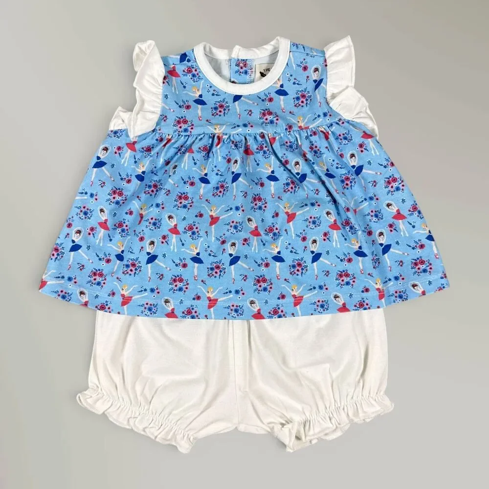 NWT The Oaks Apparel Girl's Dancing Ballerina 2 Piece Bloomer Set Blue Size 9M